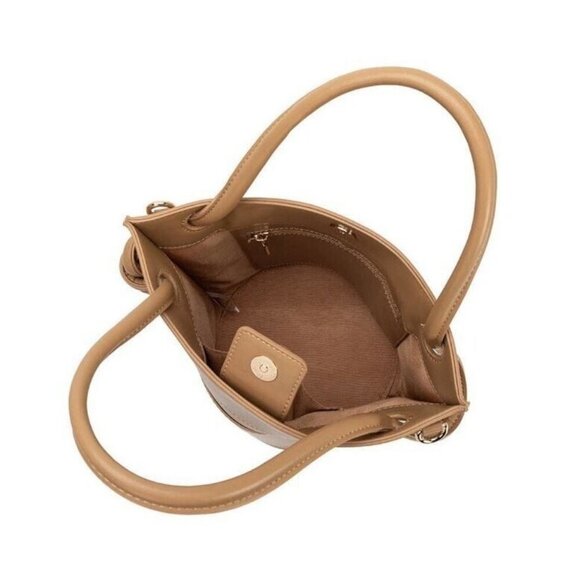 MELIE BIANCO Miriam vegan leather top handle bucket satchel crossbody - Tan - Picture 7 of 9